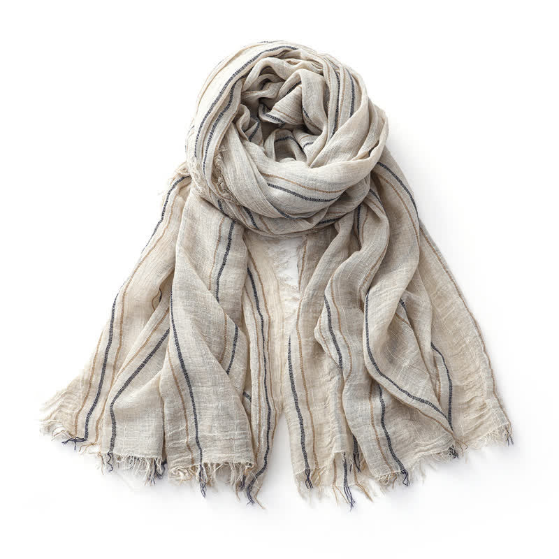 Sciarpa traspirante in cotone e lino a righe decorative tie-dye - Avorio - image 7