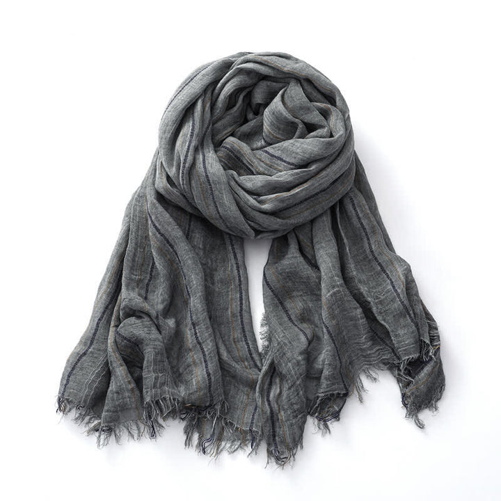 Sciarpa traspirante in cotone e lino a righe decorative tie-dye - Grigio - image 5
