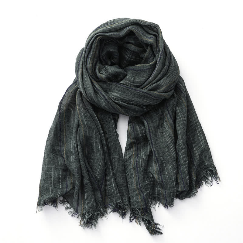 Sciarpa traspirante in cotone e lino a righe decorative tie-dye - Verde militare - image 6
