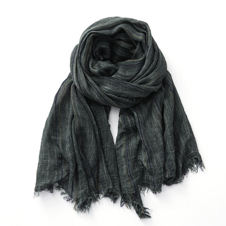Sciarpa traspirante in cotone e lino a righe decorative tie-dye - Verde militare - image 6