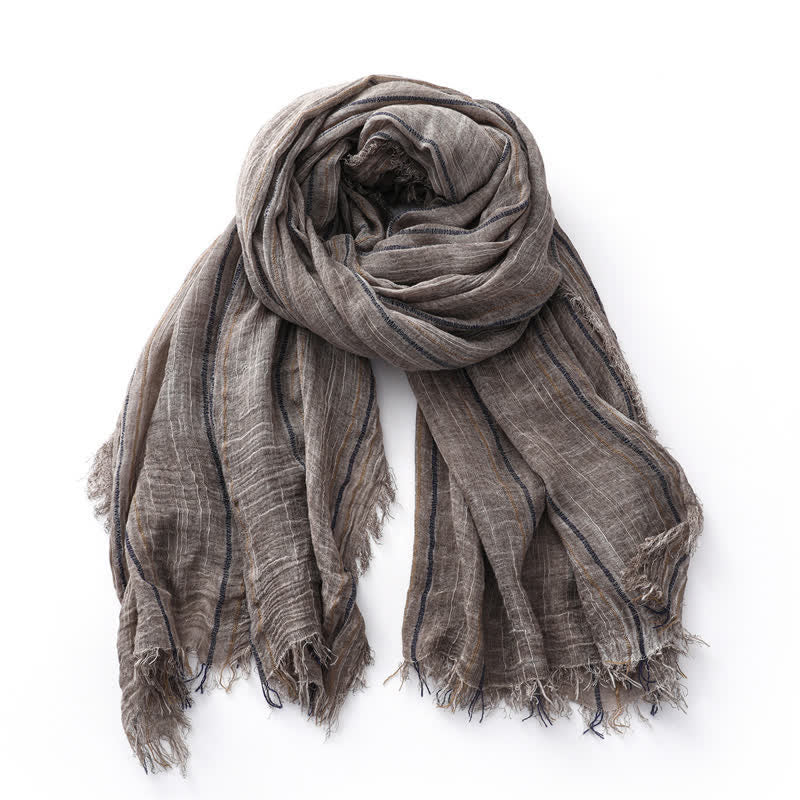 Sciarpa traspirante in cotone e lino a righe decorative tie-dye - Cachi scuro - image 8