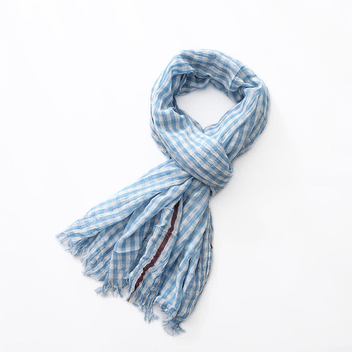 Sciarpa casual in lino e cotone sottile con nappa a quadri