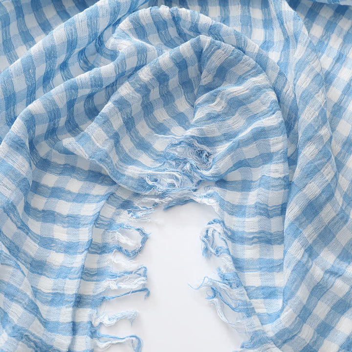 Sciarpa casual in lino e cotone sottile con nappa a quadri