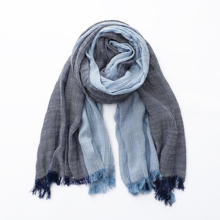 Sciarpa sottile in cotone e lino con colori abbinati bicolore - Blu navy e blu cielo - image 2