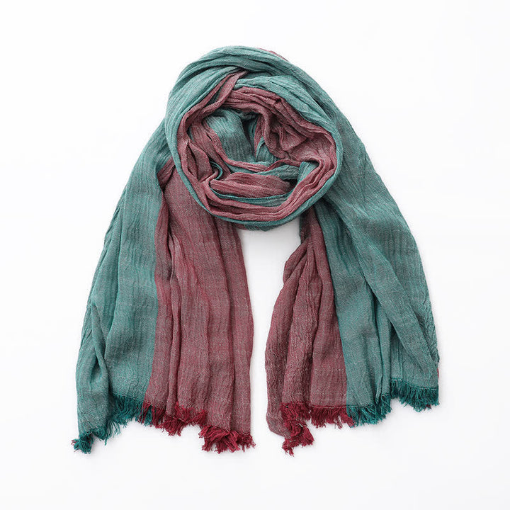 Sciarpa sottile in cotone e lino con colori abbinati bicolore - Vino rosso e verde - image 5