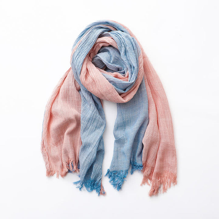 Sciarpa sottile in cotone e lino con colori abbinati bicolore - Blu e rosa - image 11