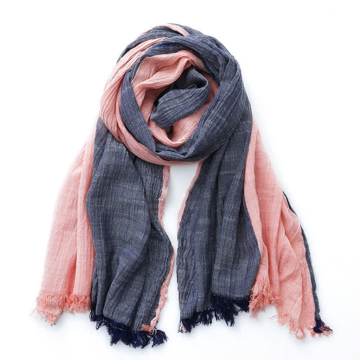 Sciarpa sottile in cotone e lino con colori abbinati bicolore - Blu navy e rosa - image 0