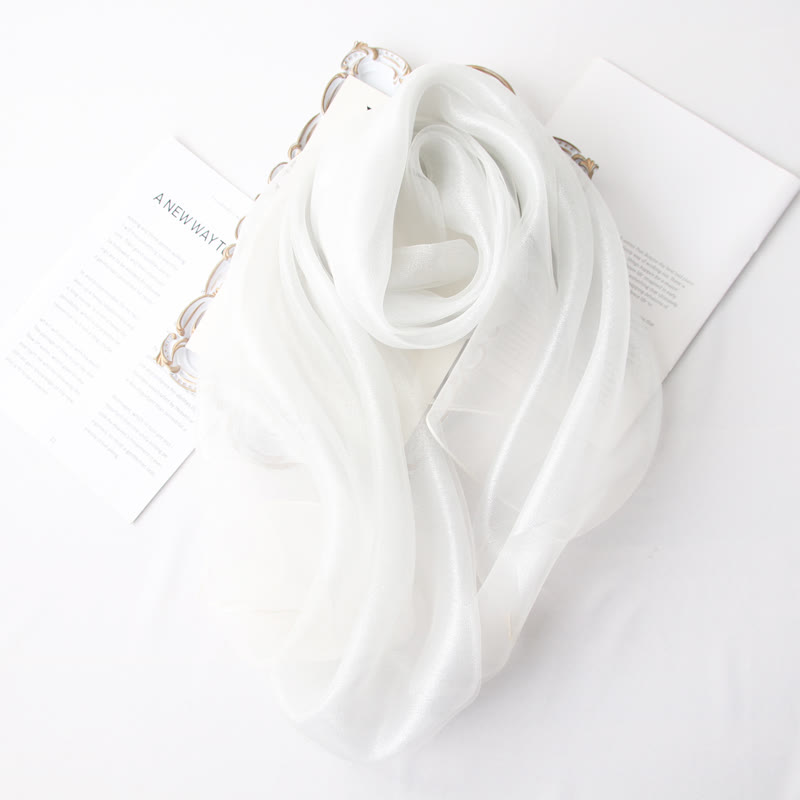 Sciarpa di seta organza scintillante di lusso da donna - Bianco - image 14