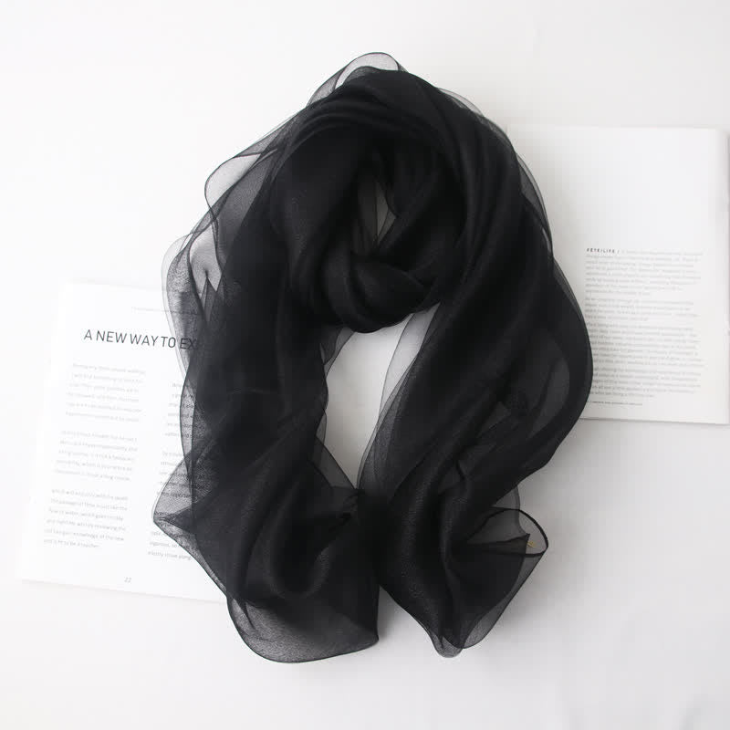 Sciarpa di seta organza scintillante di lusso da donna - Nero - image 10