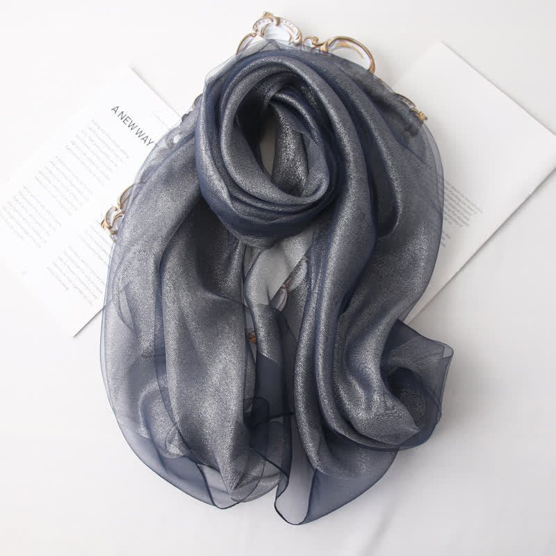 Sciarpa di seta organza scintillante di lusso da donna - Grigio ardesia - image 16