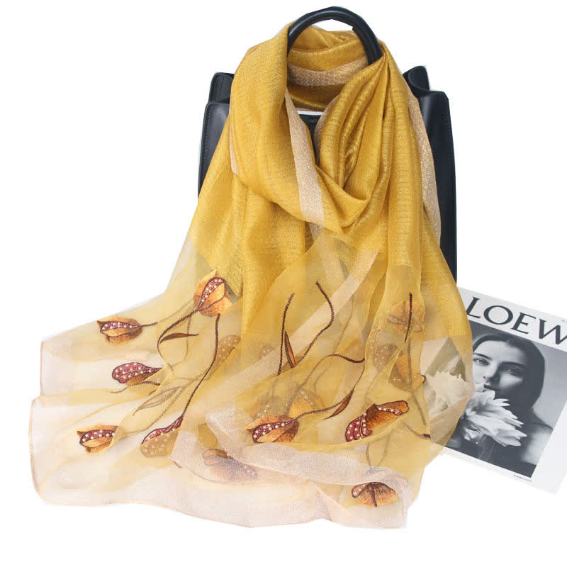Sciarpa da donna in lana e seta con perline ricamate a mano e motivi floreali - Giallo - image 9
