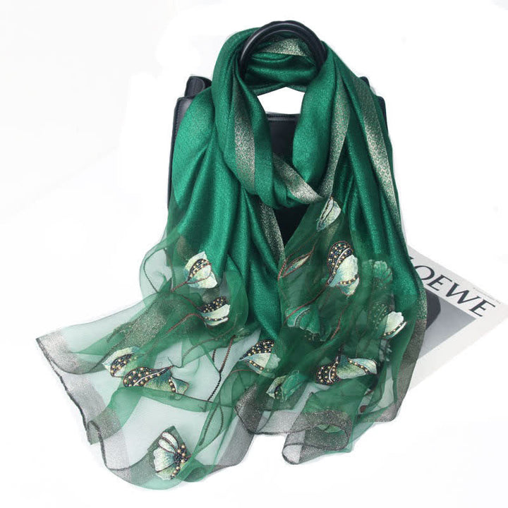 Sciarpa da donna in lana e seta con perline ricamate a mano e motivi floreali - Verde - image 5