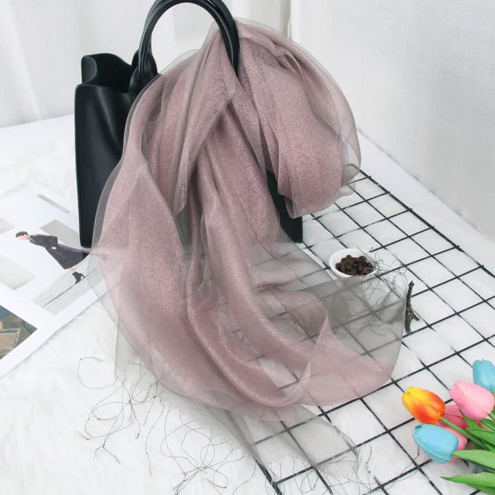 Sciarpa in organza di seta con nappe luccicanti a doppio strato da donna