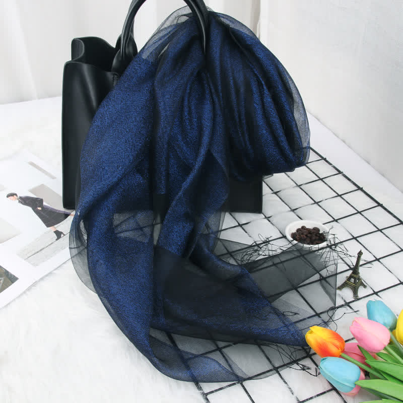 Sciarpa in organza di seta con nappe luccicanti a doppio strato da donna