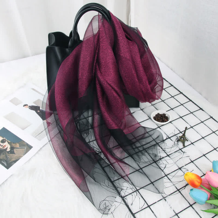 Sciarpa in organza di seta con nappe luccicanti a doppio strato da donna - RossoViolaMedio - image 4