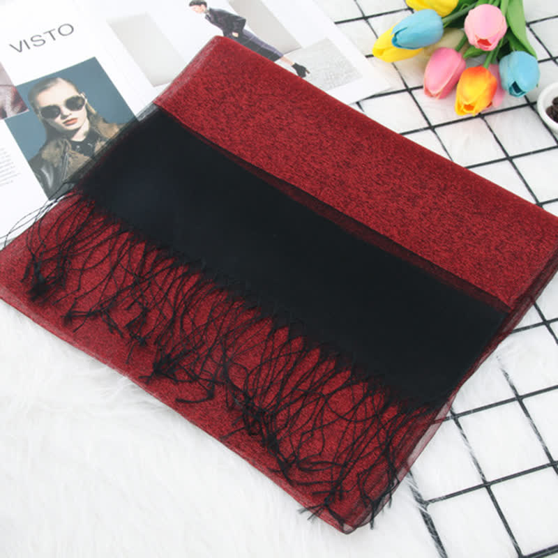 Sciarpa in organza di seta con nappe luccicanti a doppio strato da donna - image 2