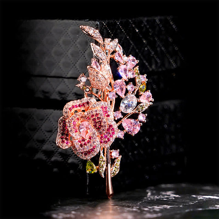 Spilla da donna con bouquet di rose e zirconi