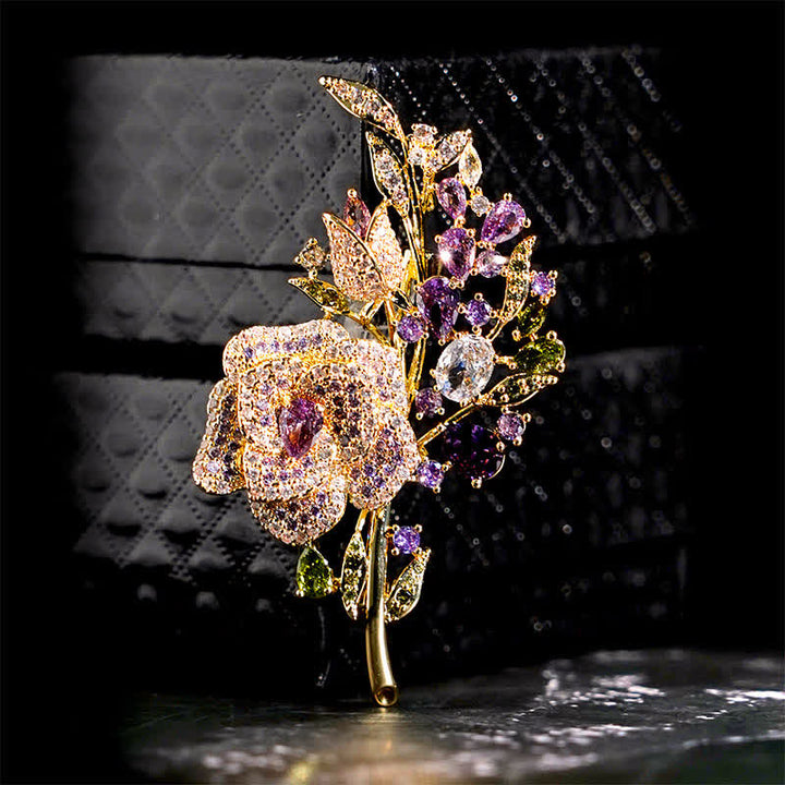 Spilla da donna con bouquet di rose e zirconi