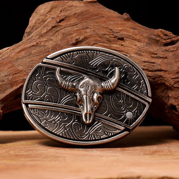 Cintura in pelle con coltello pieghevole nascosto Longhorn Bull fai da te da uomo