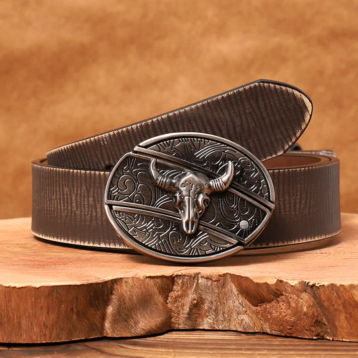 Cintura in pelle con coltello pieghevole nascosto Longhorn Bull fai da te da uomo