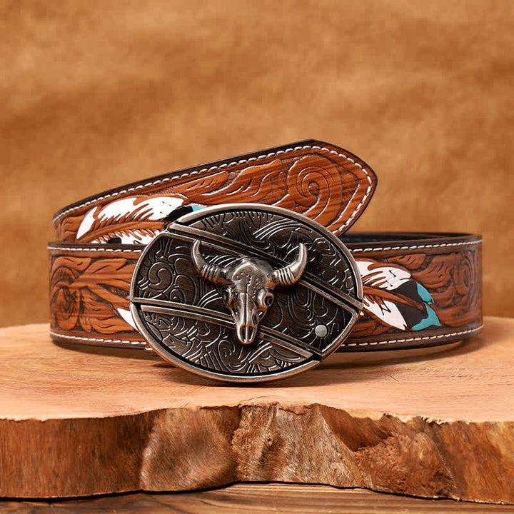 Cintura in pelle con coltello pieghevole nascosto Longhorn Bull fai da te da uomo