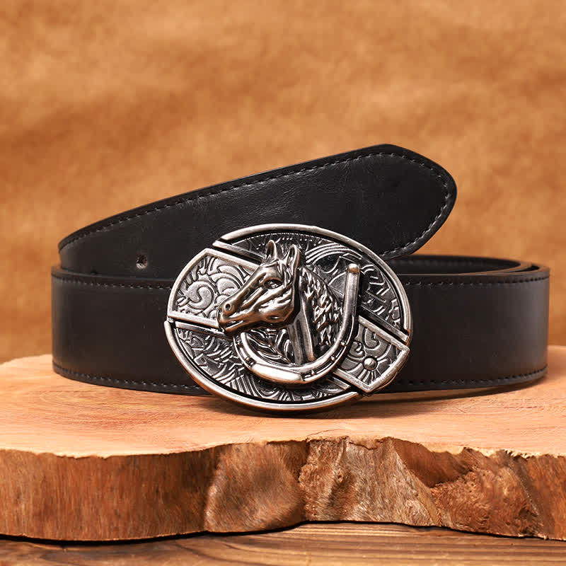 Cintura in pelle con coltello pieghevole nascosto a forma di testa di cavallo fai da te da uomo