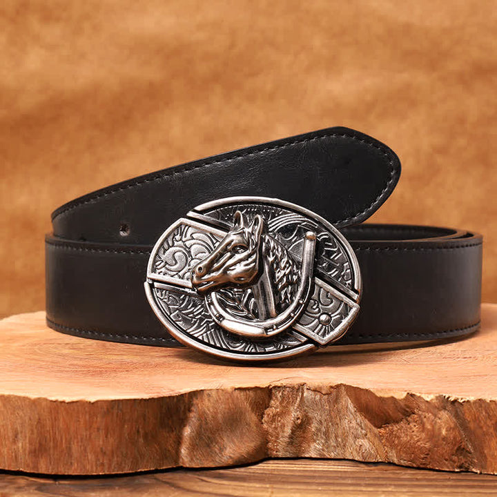 Cintura in pelle con coltello pieghevole nascosto a forma di testa di cavallo fai da te da uomo