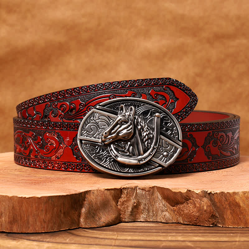 Cintura in pelle con coltello pieghevole nascosto a forma di testa di cavallo fai da te da uomo