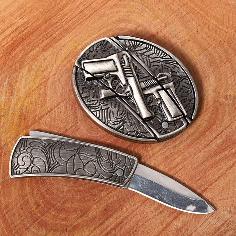 Cintura in pelle fai da te da uomo con coltello pieghevole nascosto a doppia pistola