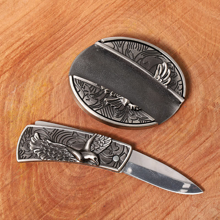 Cintura in pelle con coltello pieghevole nascosto Soaring Eagle fai da te da uomo