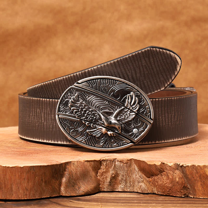 Cintura in pelle con coltello pieghevole nascosto Soaring Eagle fai da te da uomo - Aquila in volo - Cintura marrone anticata - 42 - image 10