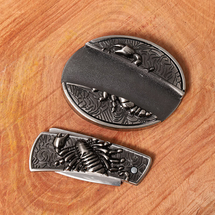 Cintura in pelle con coltello pieghevole nascosto Scorpion fai da te da uomo - image 3