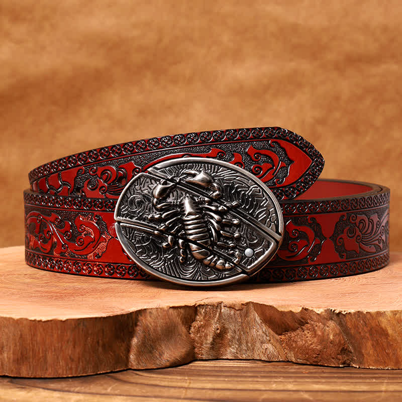 Cintura in pelle con coltello pieghevole nascosto Scorpion fai da te da uomo - Scorpion - Cintura marrone intagliata - 42 - image 6
