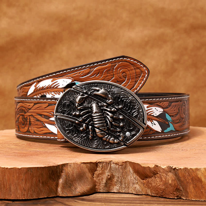 Cintura in pelle con coltello pieghevole nascosto Scorpion fai da te da uomo - Scorpion - Cintura di piume marroni - 40 - image 10