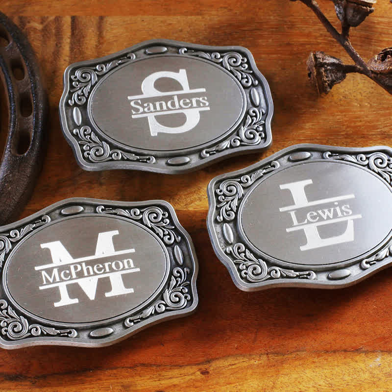 Cintura in pelle con fibbia fai da te con monogramma personalizzato in argento antico - image 0