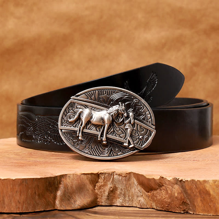 Cintura in pelle con coltello pieghevole nascosto da cowgirl fai da te da uomo - Cowgirl - Cintura con aquila in rilievo nera - 42 - image 6