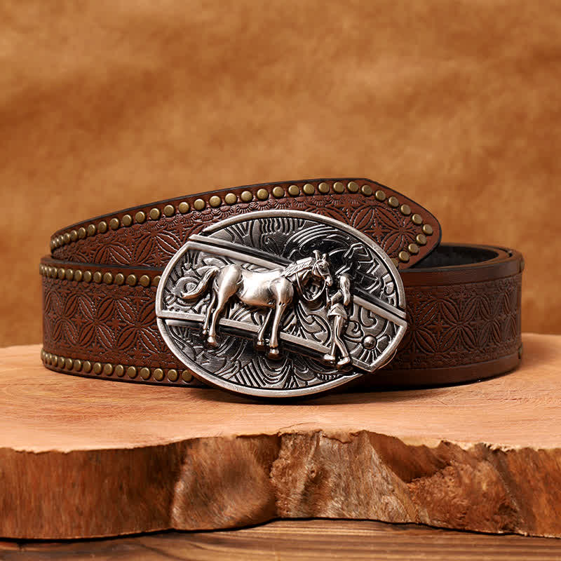 Cintura in pelle con coltello pieghevole nascosto da cowgirl fai da te da uomo - Cowgirl - Cintura con rivetti marroni - 42 - image 8