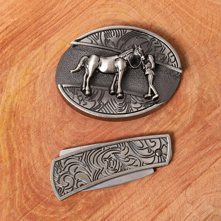 Cintura in pelle con coltello pieghevole nascosto da cowgirl fai da te da uomo