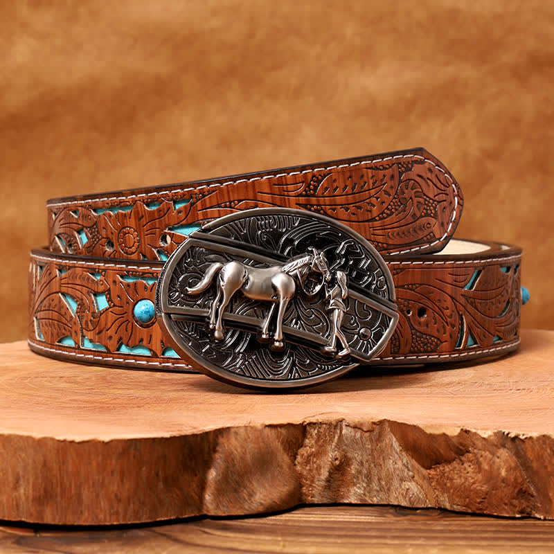 Cintura in pelle con coltello pieghevole nascosto da cowgirl fai da te da uomo - Cowgirl - Cintura intagliata turchese - 42 - image 5