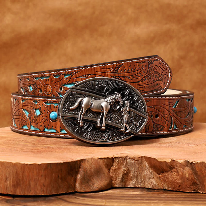 Cintura in pelle con coltello pieghevole nascosto da cowgirl fai da te da uomo - Cowgirl - Cintura intagliata turchese - 42 - image 5