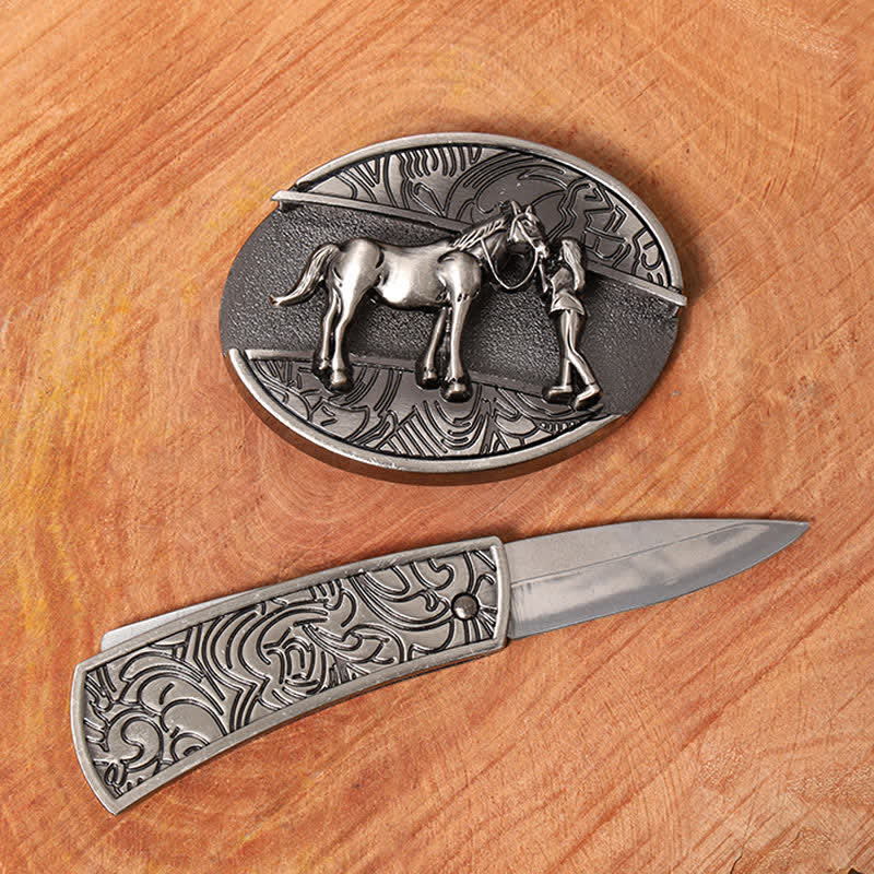 Cintura in pelle con coltello pieghevole nascosto da cowgirl fai da te da uomo