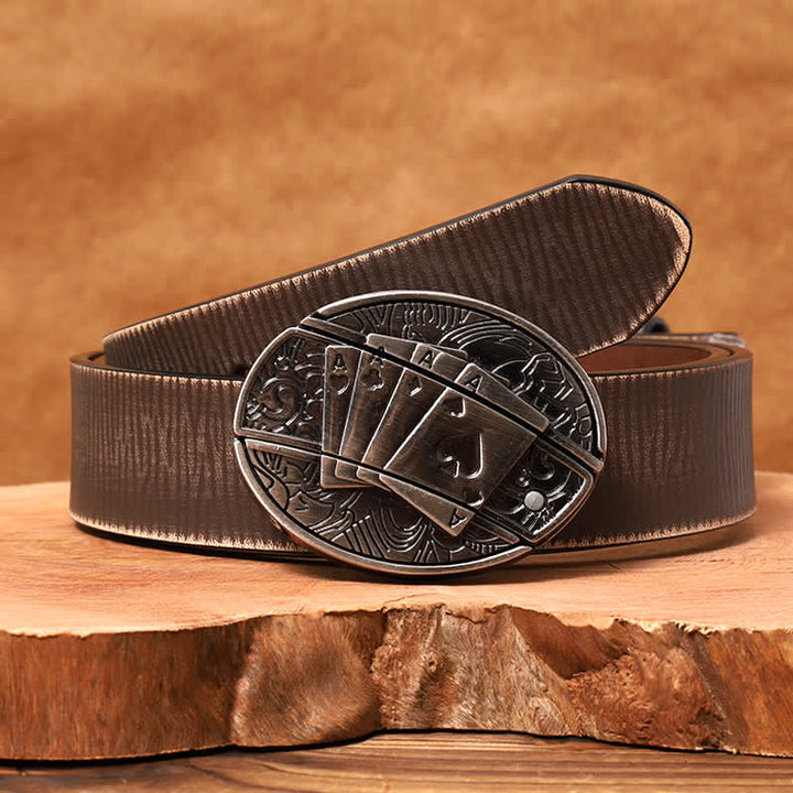 Cintura in pelle con coltello pieghevole nascosto fai da te Poker 4 Ace da uomo - Poker 4 Assi - Cintura marrone anticata - 42 - image 10