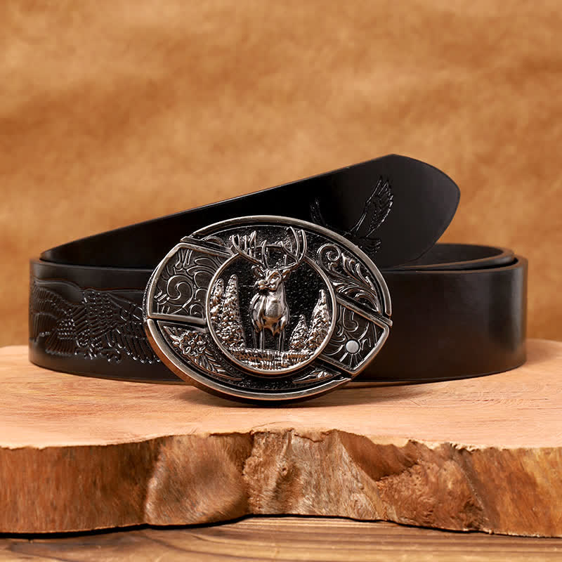 Cintura in pelle con coltello pieghevole nascosto fai da te da uomo, stile cervo nella foresta