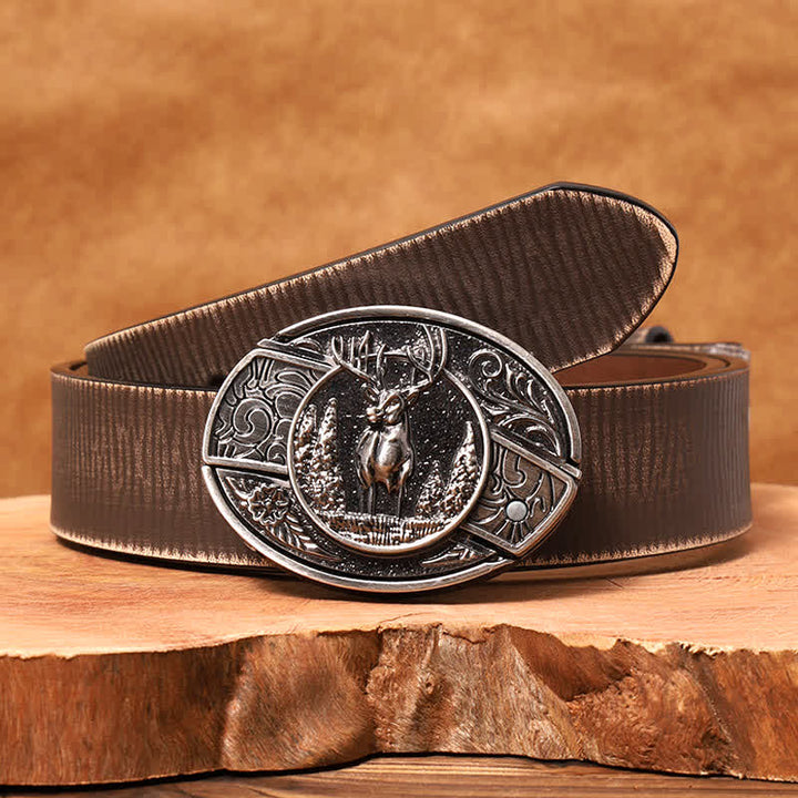 Cintura in pelle con coltello pieghevole nascosto fai da te da uomo, stile cervo nella foresta