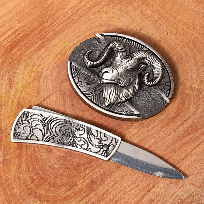 Cintura in pelle con coltello pieghevole nascosto in capra fai da te da uomo