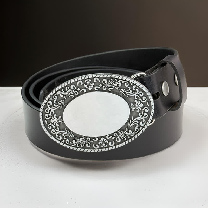 Cintura in pelle con fibbia fai da te con monogramma inciso personalizzato e nome rotondo