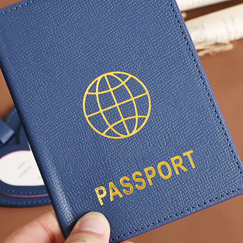 2 pezzi di copertina per passaporto in tinta unita e targhetta per bagaglio in pelle a forma di cuore