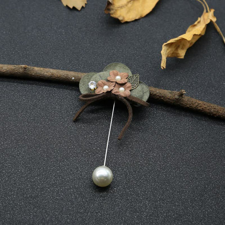 Spilla da bavero in tessuto con fiore, design originale per matrimonio, verde scuro