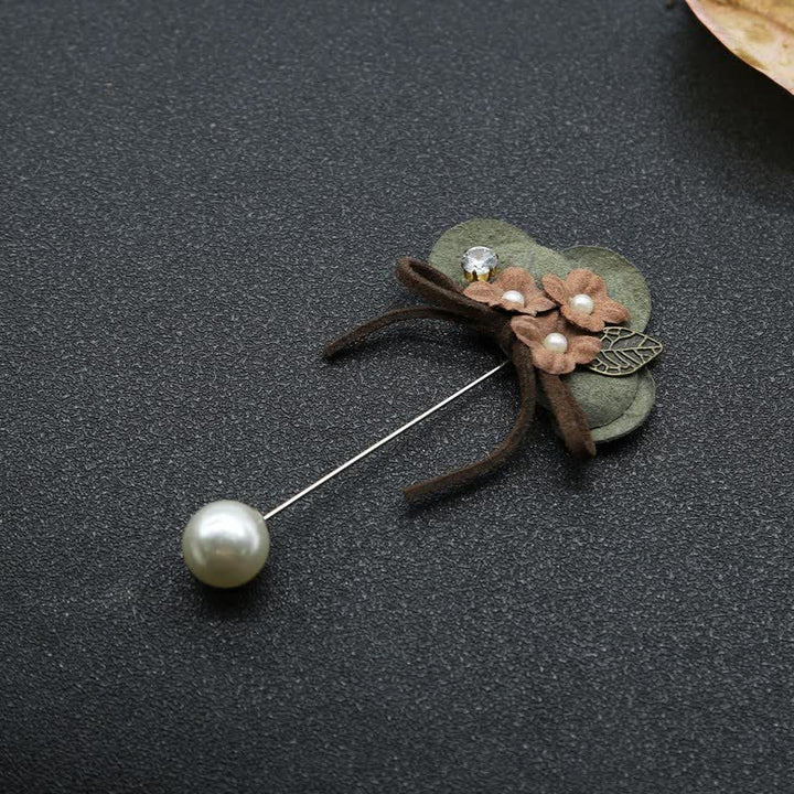Spilla da bavero in tessuto con fiore, design originale per matrimonio, verde scuro