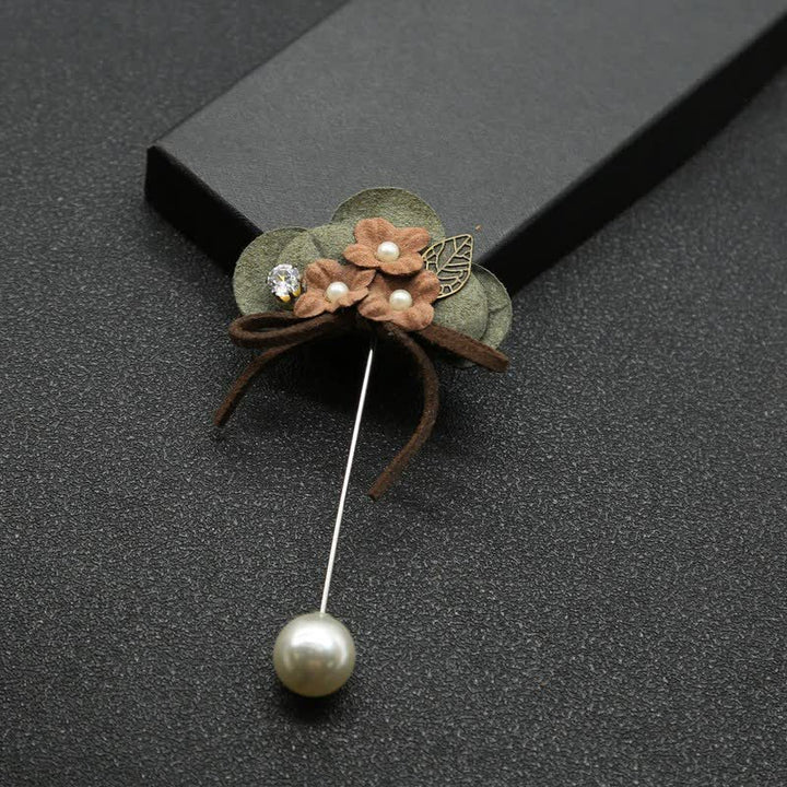 Spilla da bavero in tessuto con fiore, design originale per matrimonio, verde scuro